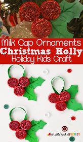 sparkly red and green milk cap homemade christmas tree ornaments