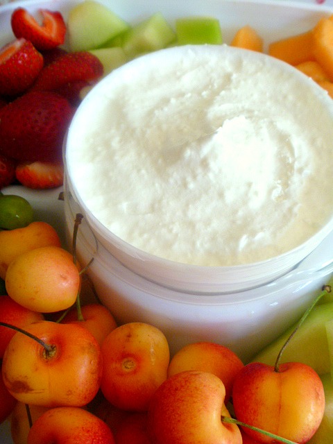 Creamy Coconut Fruit Dip: With only 3 ingredients you can have a delicious creamy coconuty fruit dip that pairs with any fruit! Slice of Southern