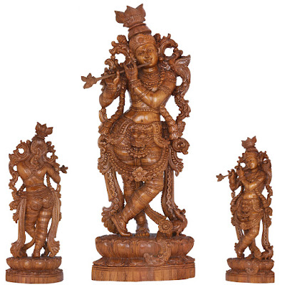 Murli Krishna Carved in Teak Wood
