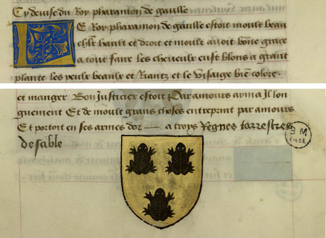 Manuscrit français Ms 329 - Ce sont les noms, armes et blasons des chevaliers et compaignons de la Table ronde.... folio 14r. (extrait) - date XVe siècle - Bibliothèque municipale de Lille