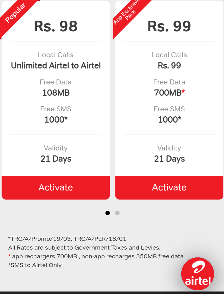 Airtel talk time package