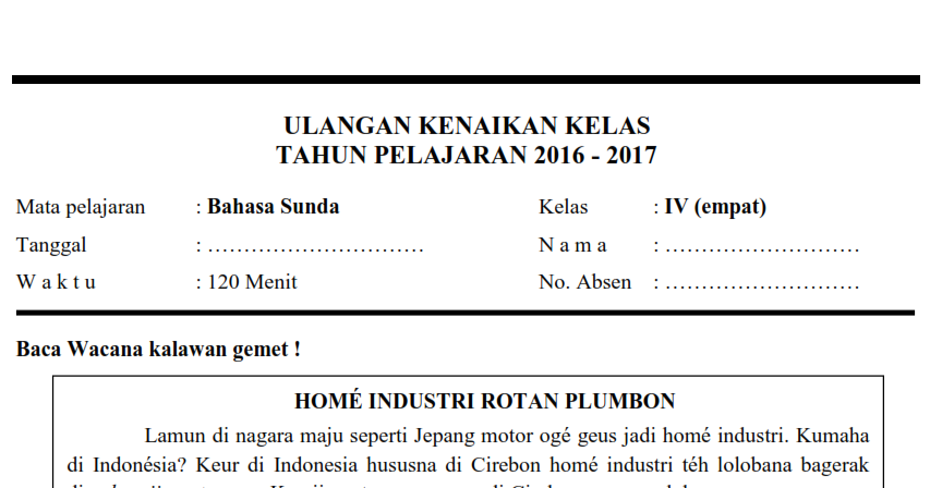 Soal Pat Kelas 4 B Sunda Semester 2 Genap Soalbagus Com