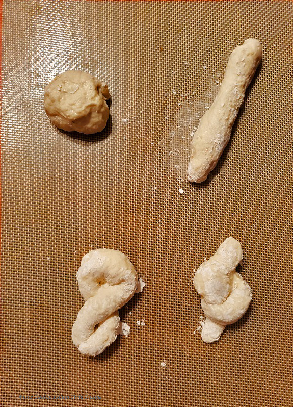 these are different shapes of pizza dough made into sticks, braids, knots and balls