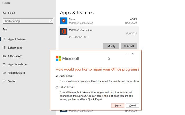 Восстановить Microsoft Office