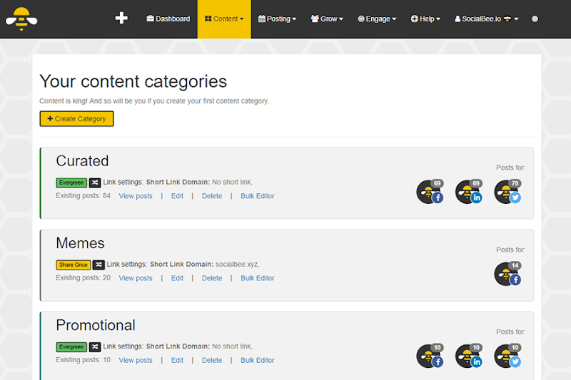 SocialBee evergreen / categories