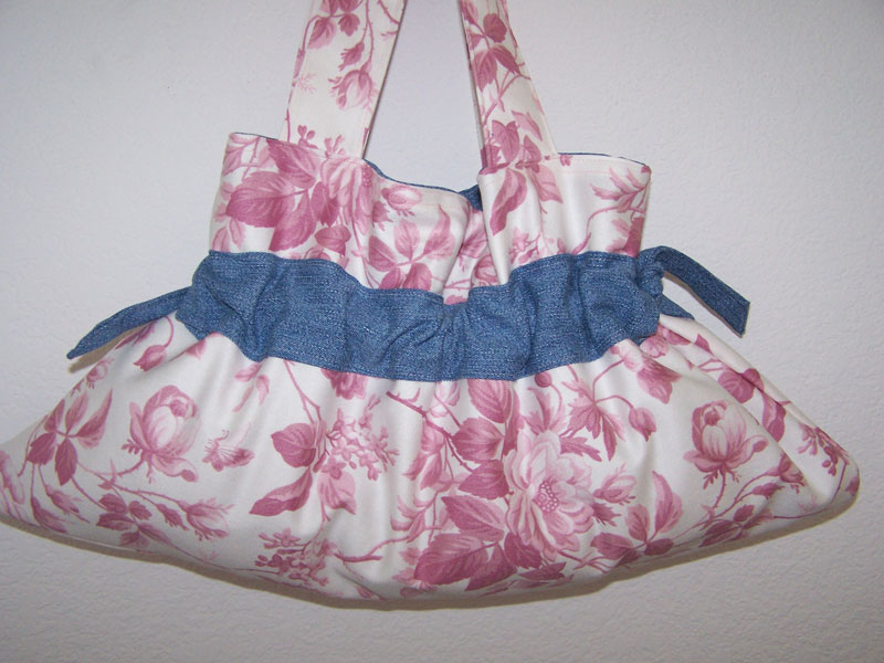 Handmade Drawstring Purse Handbag Pretty Pink Wild Roses
