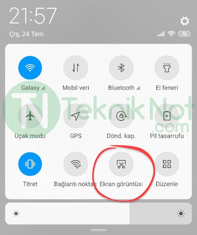 Bildirim Paneli ile Ekran Görüntüsü Çekme