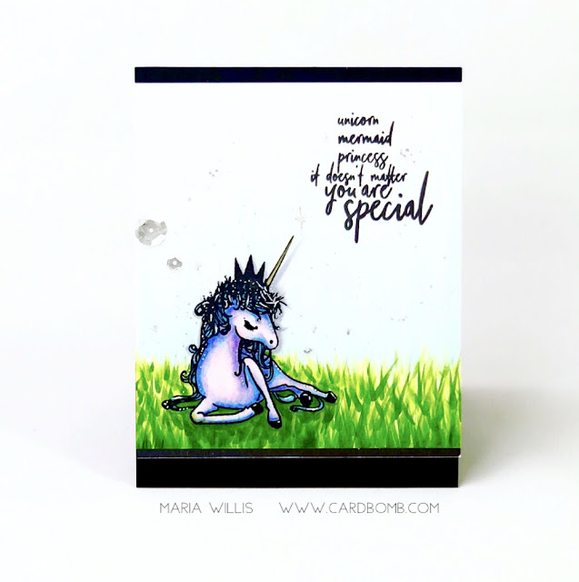 #cardbomb, #mariawillis, #PicketFenceStudios, #unicorn, #cards, #stamp, #ink, #paper, #papercraft, #cardmaking, #handmade, #handmadecards, #magic, #art, #color, #copics, #copicmarkers, coloring, Kylee's Unicorn, Picket Fence Studios, 