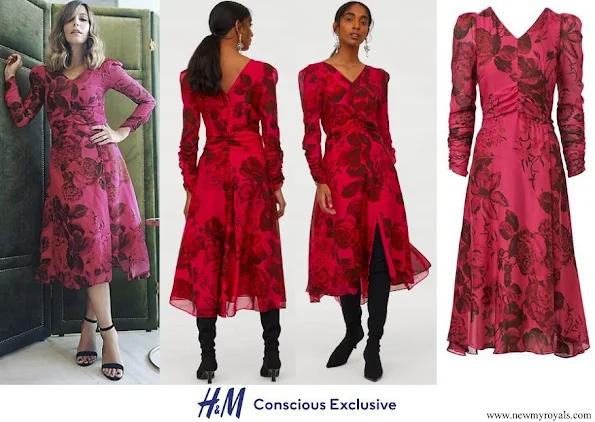 Crown Princess Mette-Marit in H&M Conscious Exclusive Patterned Silk Mid Dress