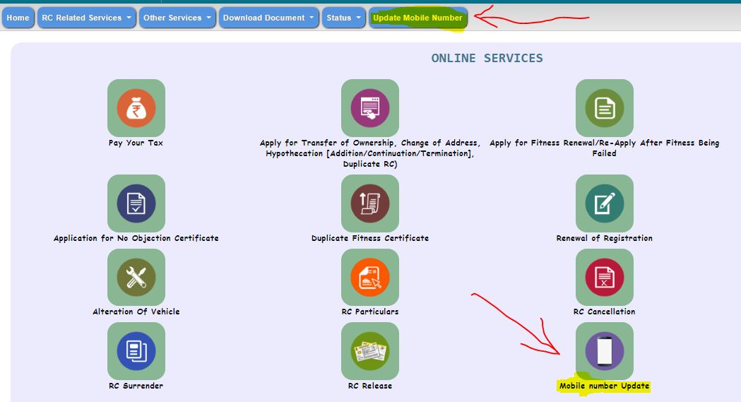Mobile Number Update in Vehicle Registration Vehicle registration