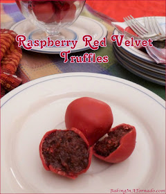 Raspberry Red Velvet Truffles are a no bake sweet treat made with just 6 ingredients in under a half hour. | Recipe developed by www.BakingInATornado.com | #recipe #dessert