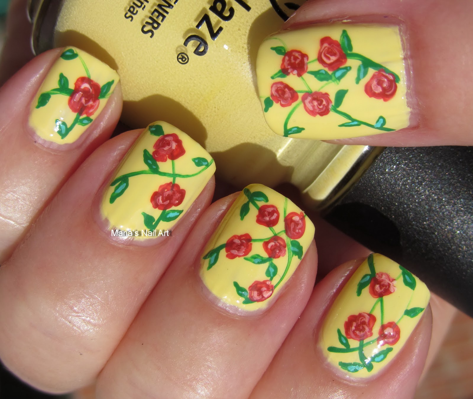 Marias Nail Art and Polish Blog: Red roses in my lemon fizz