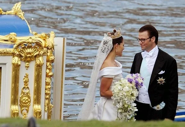 King Gustaf and Queen Silvia wedding anniversary. Princess Estelle, Princess Madeleine, Princess Leonore, Princess Sofia, Prince Oscar, wedding dress