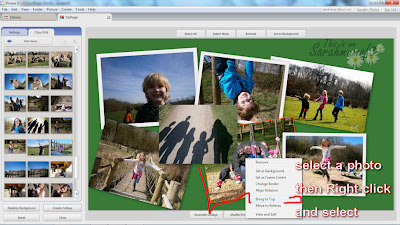 re order bring to front, send to back photos in collages on picasa