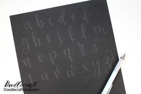 Full lowercase alphabet in faux calligraphy or bounce lettering.