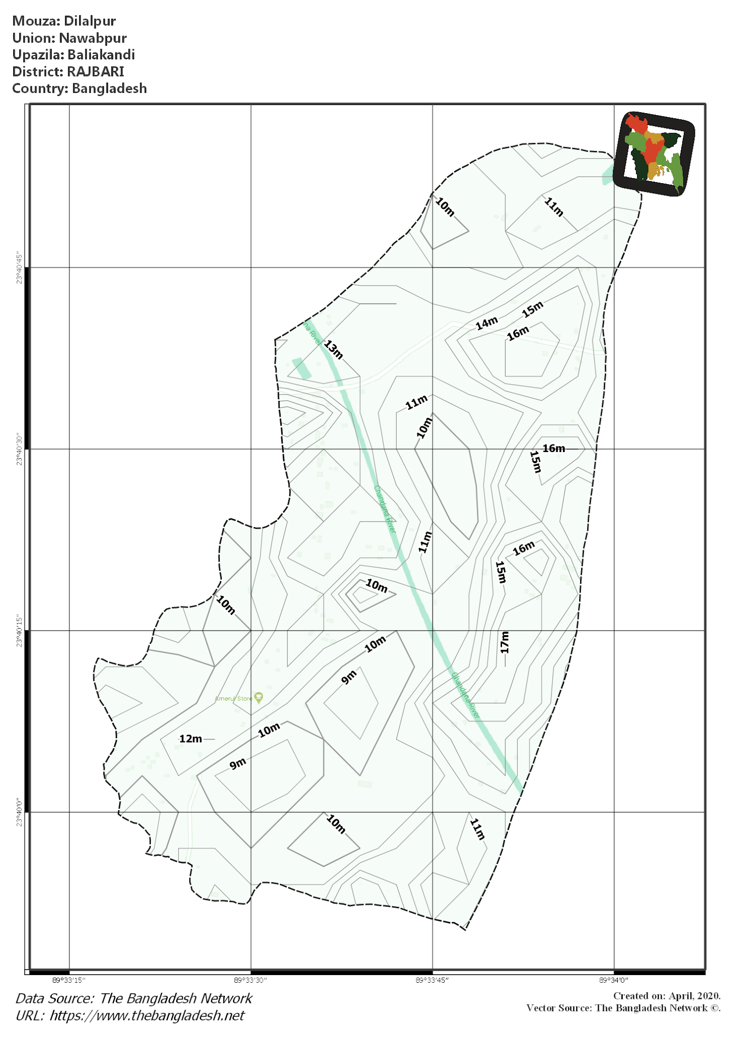 Map of Dilalpur Mouza of Baliakandi Upazila, RAJBARI, Bangladesh.