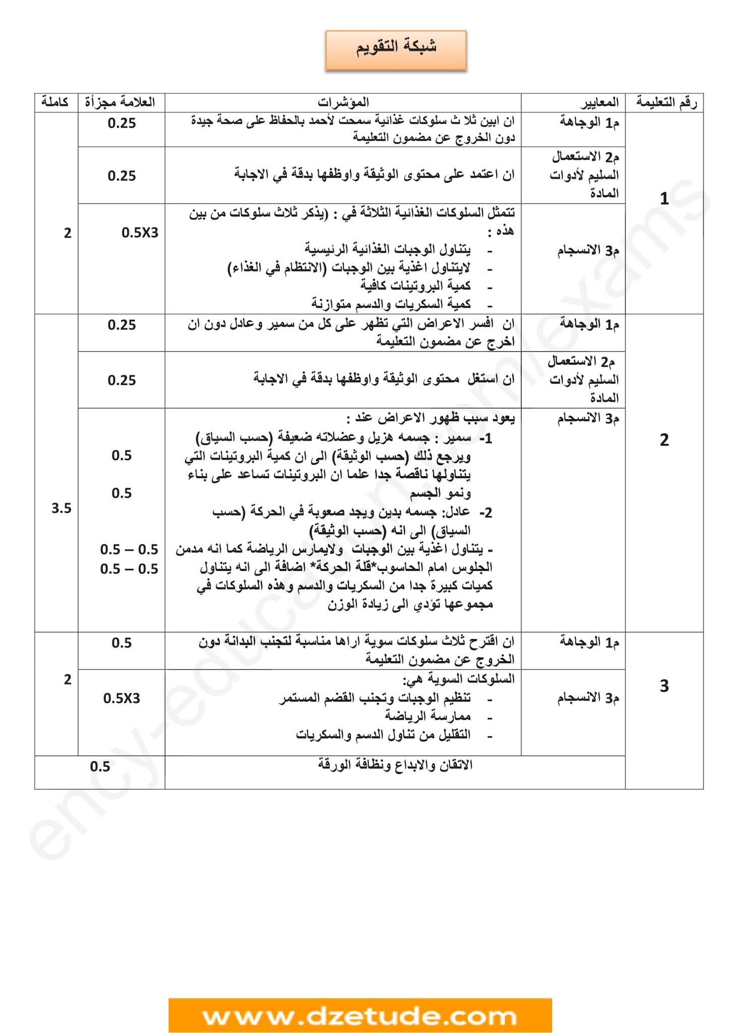 إختبار العلوم الطبيعية الفصل الأول للسنة الأولى متوسط - الجيل الثاني نموذج 5