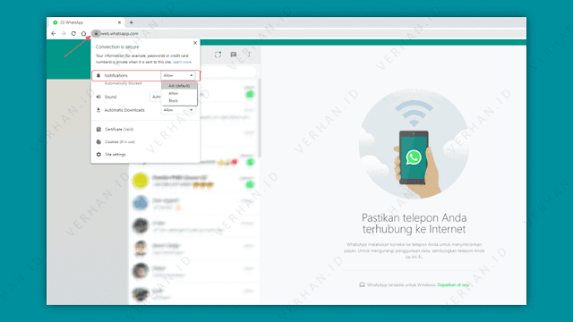pengaturan notifikasi whatsapp web
