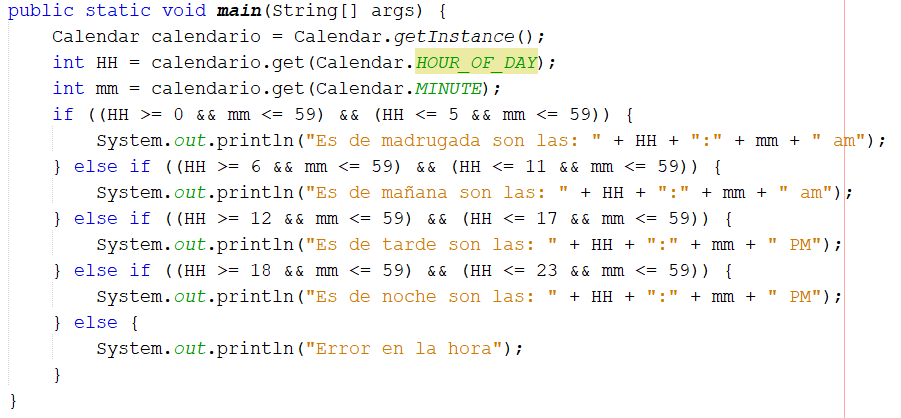 De mañana tarde o noche en Java