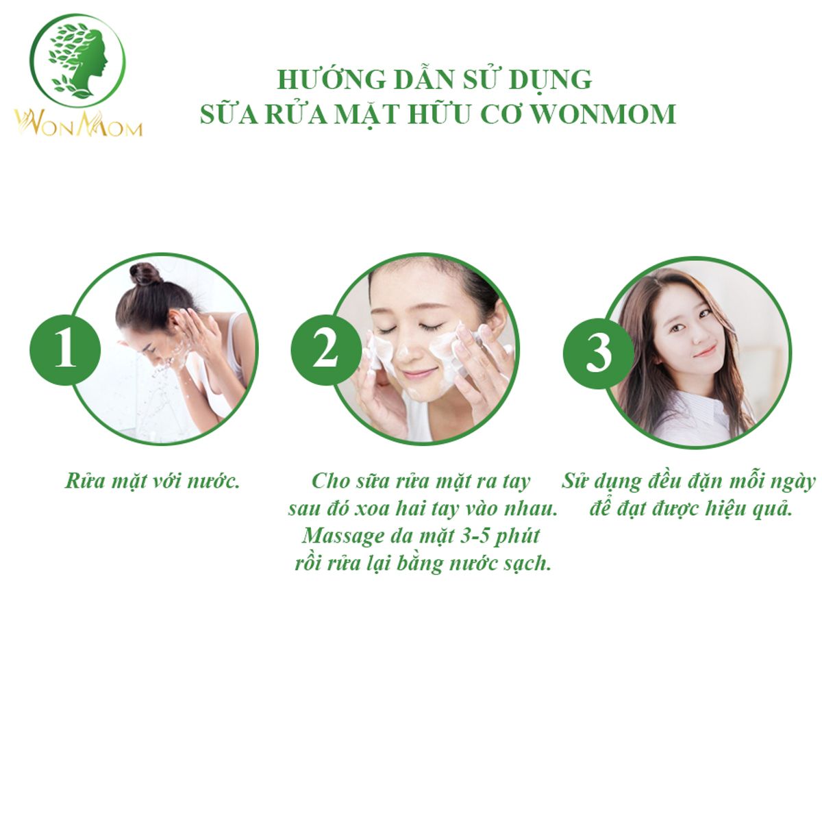 BỘ DƯỠNG DA MẶT ORGANIC, LÀM SẠCH DA, NGĂN NGỪA MỤN, TRẮNG SÁNG DA MẶT WONMOM (1 SỮA RỬA MẶT + 1 SERUM VITAMIN C)