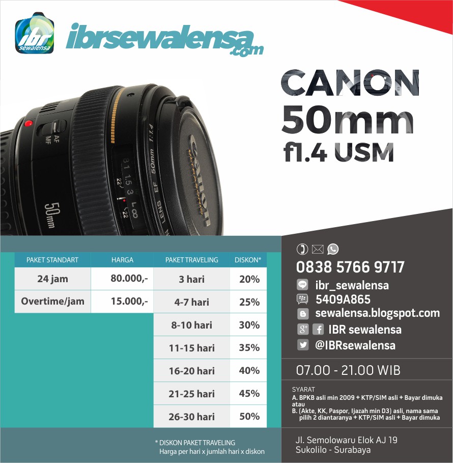 Canon 50 mm F1.4 USM Harga sewa lensa rental kamera