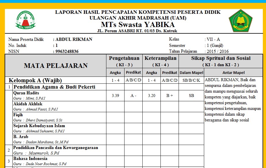 Download Aplikasi RAPORT KTSP dan RAPORT K13 untuk Madrasah MI, MTS