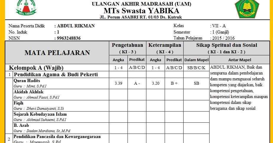 Raport Ktsp Madrasah Tsanawiyah Download Aplikasi Raport