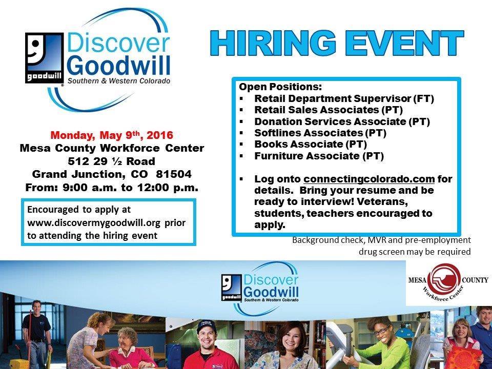 Western Colorado Jobs Goodwill Hiring Event Grand Junction, CO
