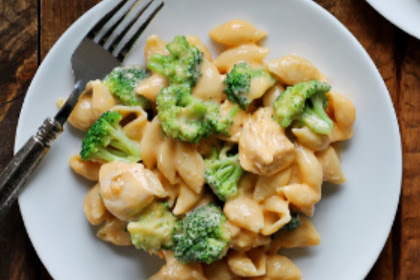 CHICKEN AND BROCCOLI SHELLS AND CHEESE