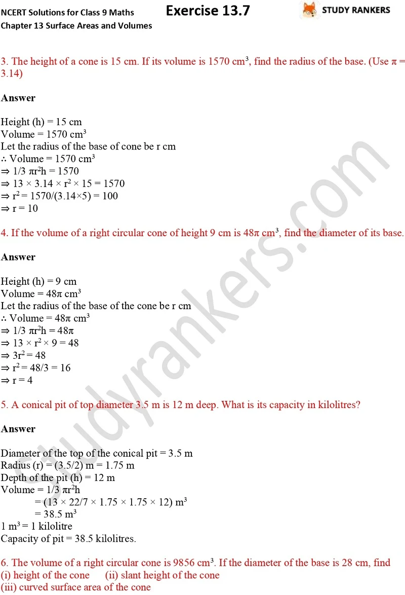NCERT Solutions for Class 9 Maths Chapter 13 Surface Areas and Volumes Exercise 13.7 Part 2