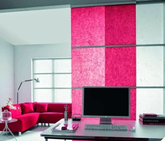 modern vertical blinds, pink blinds partition