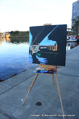 Plein air oil painting of the Anzac Bridge and Glebe Island painted by industrial heritage artist Jane Bennett