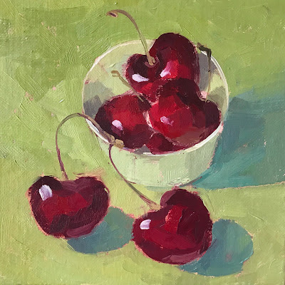 #186 ‘Cherries in a Green Pot’ 6×6″