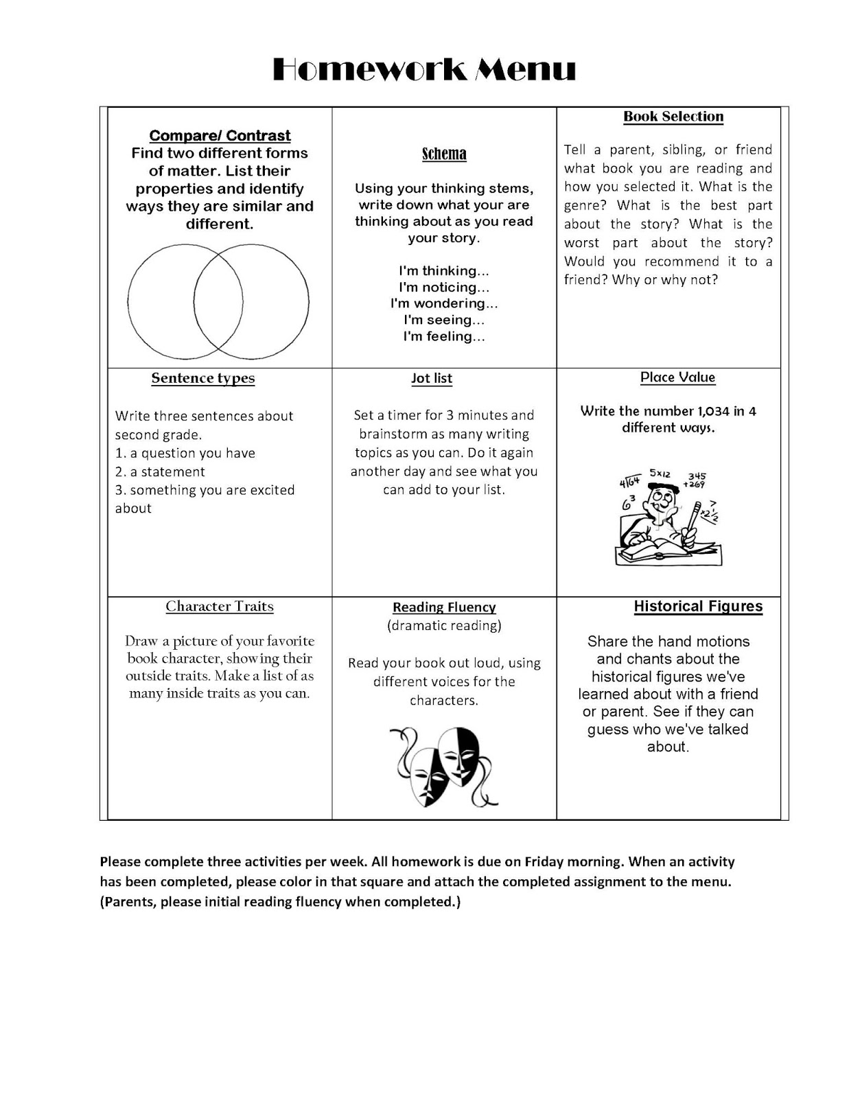 homework menu 2nd grade