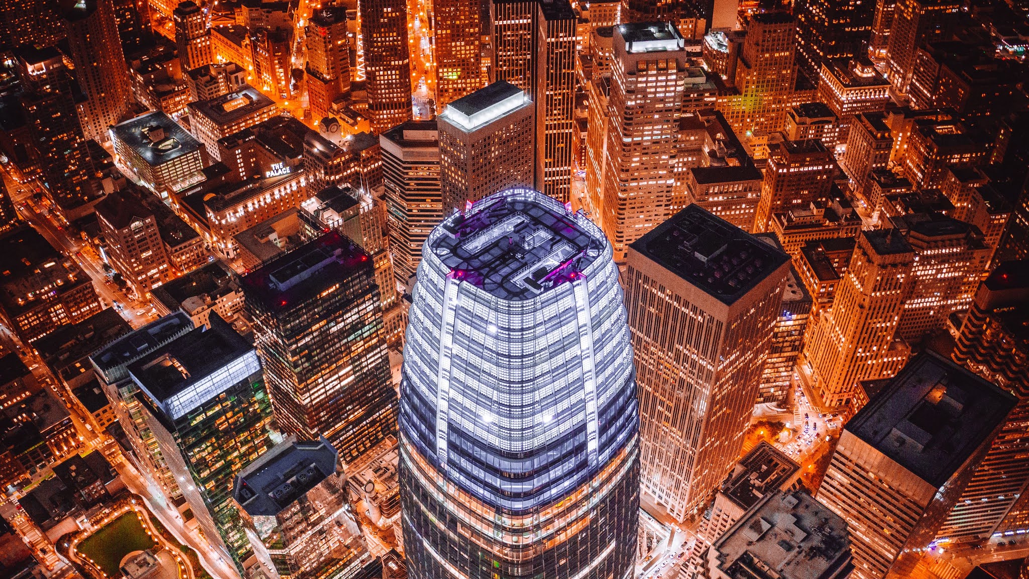 City, Night, Drone Photo, Buildings, Skyscrapers