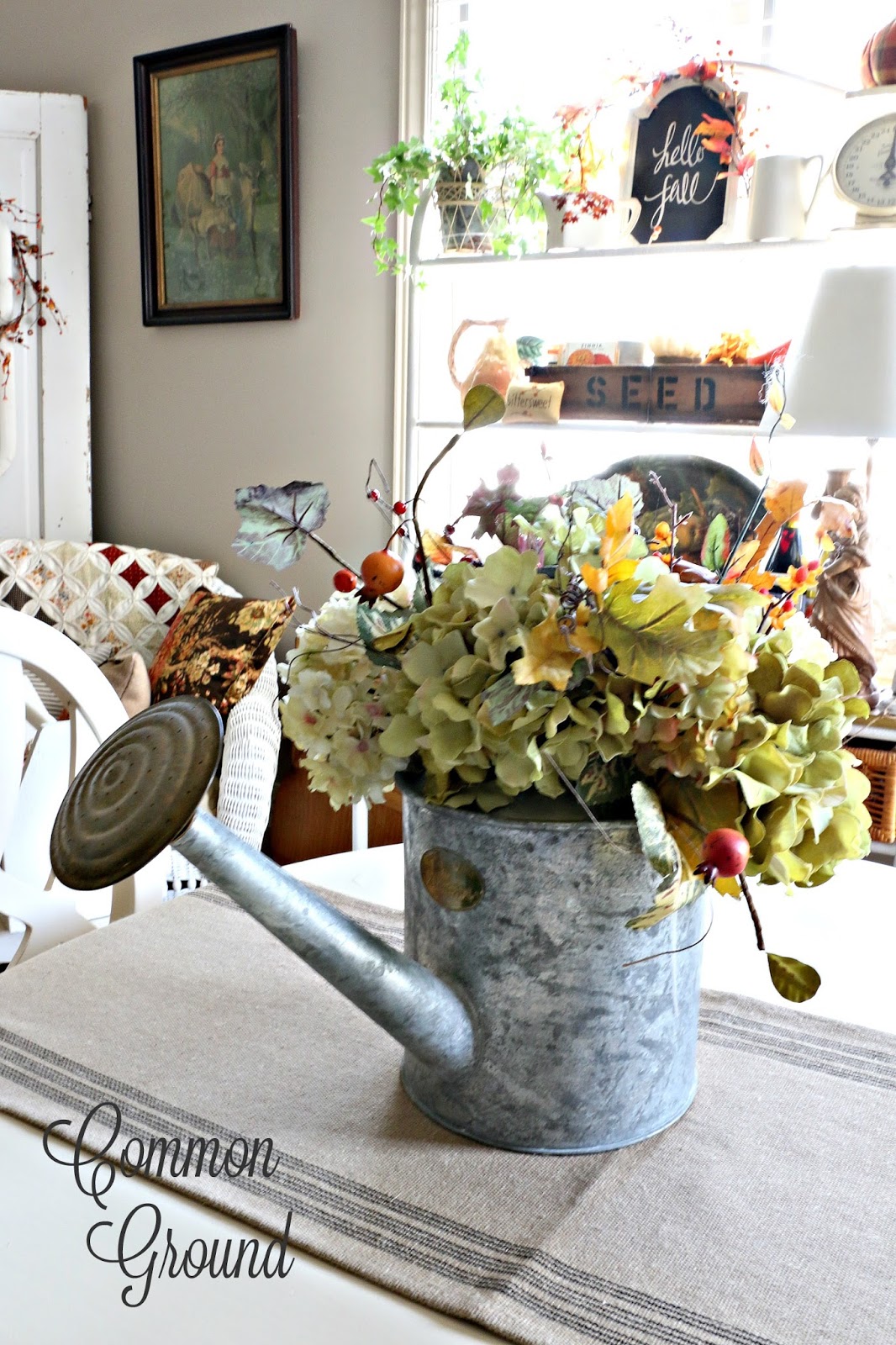 common ground Easy Fall Centerpiece with a Galvanized Watering Can