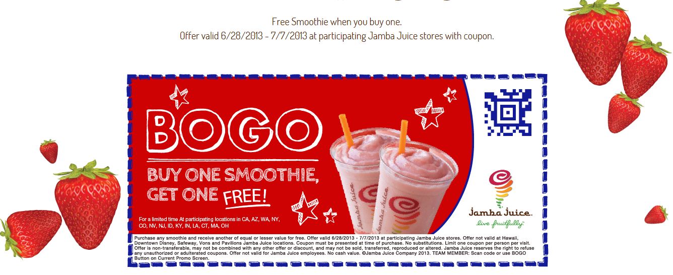 Josie's Smitty Deals Jamba Juice BOGO coupon till 7/7