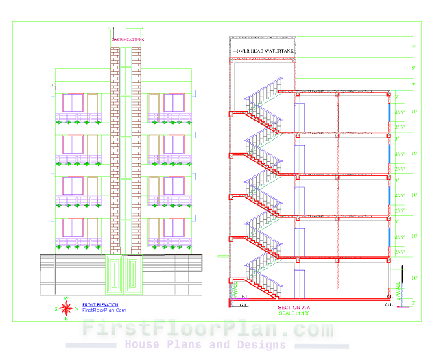 5 Story Apartment Building Designs with AutoCAD File