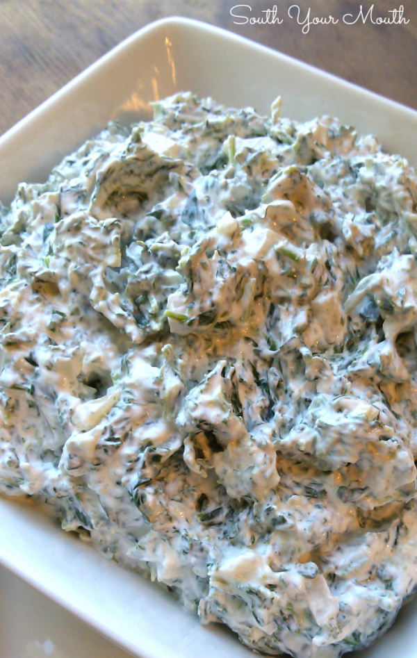 Spinach Dip | The classic cool and creamy recipe for spinach dip with sour cream, ranch dressing mix, water chestnuts and spinach.