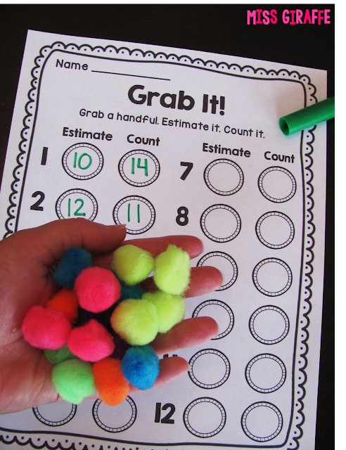 Grab estimate and count - great math center for building number sense