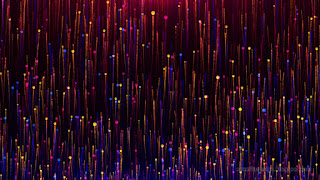 Abstract Colorful Random Texture Glitter Wave Lines Flying Up Against Red And Blue Gradient Background