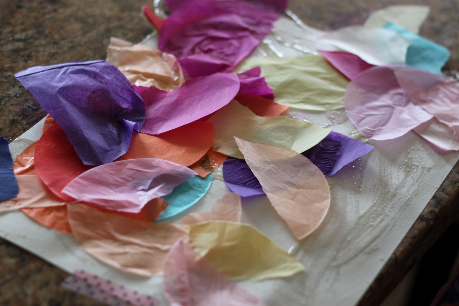 Playing House Gluing and Painting Tissue Paper