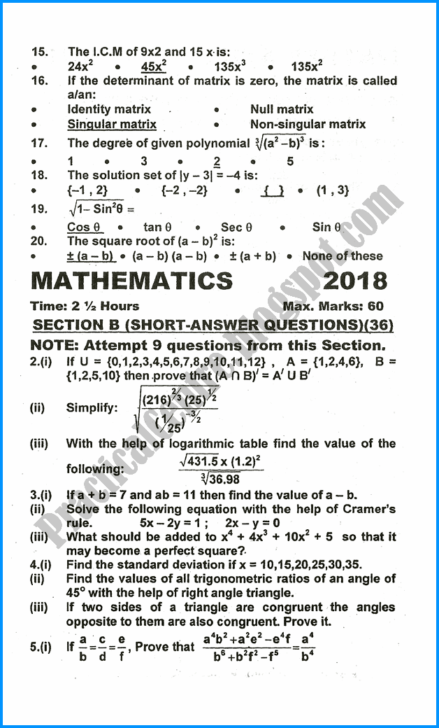 x-mathematics-five-year-paper-2018