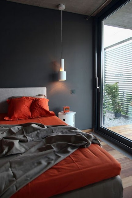 Grey Bedroom wall Red Accent