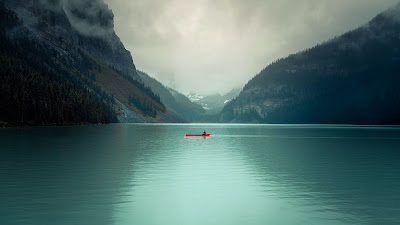 Lake, Mountain, Canoe, Valley, Landscape