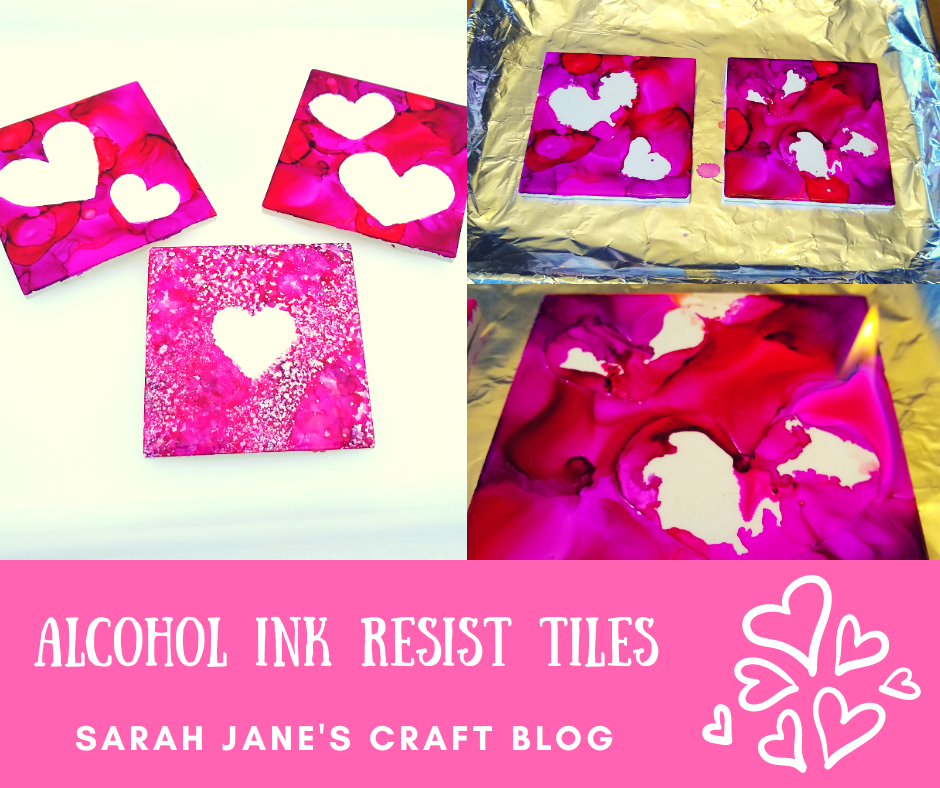 Alcohol Ink Ceramic Tiles with a Valentine's Day Resist