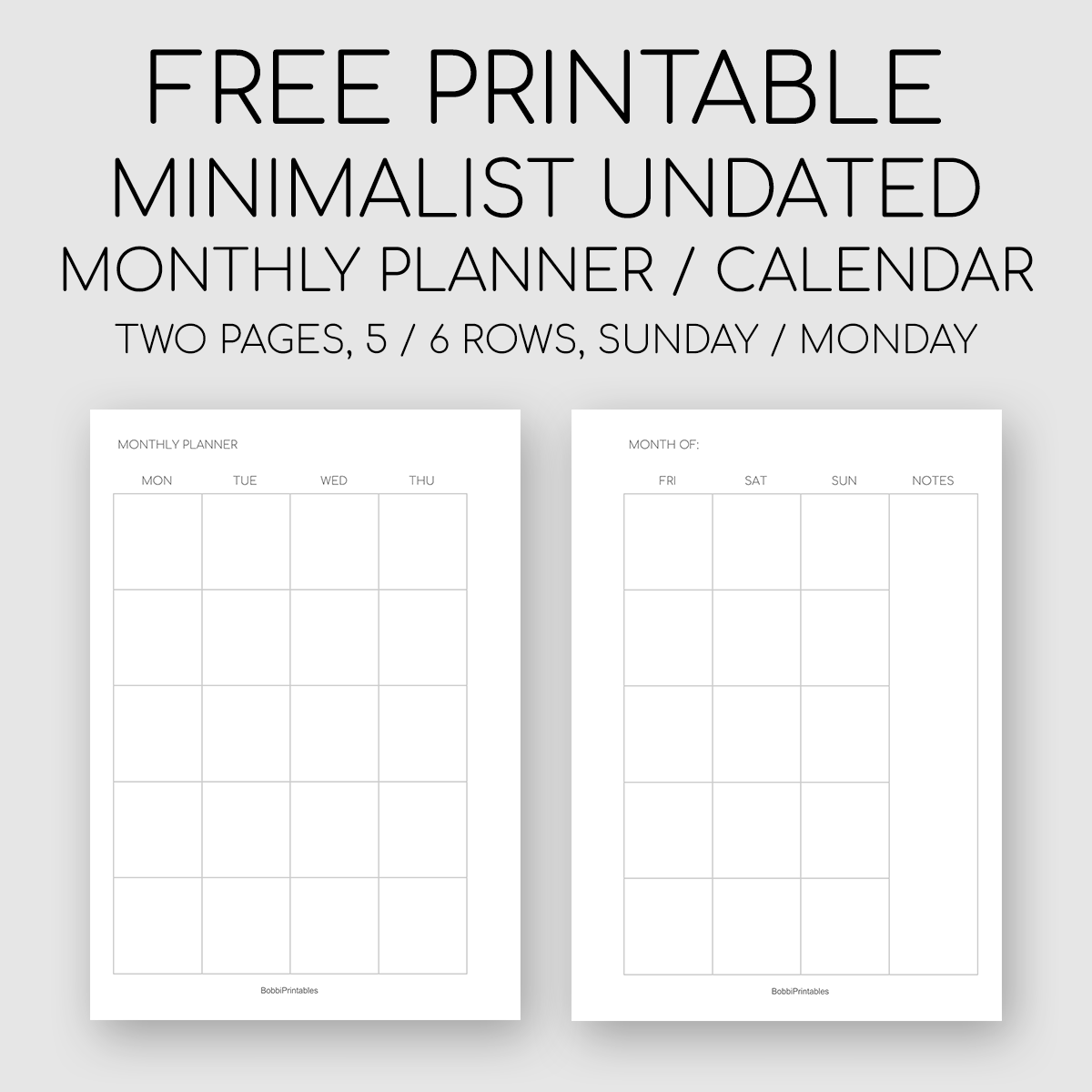 Printable Minimalist Monthly Planner Month On Two Pages Printable Minimalist Monthly Planner Month On Two Pages