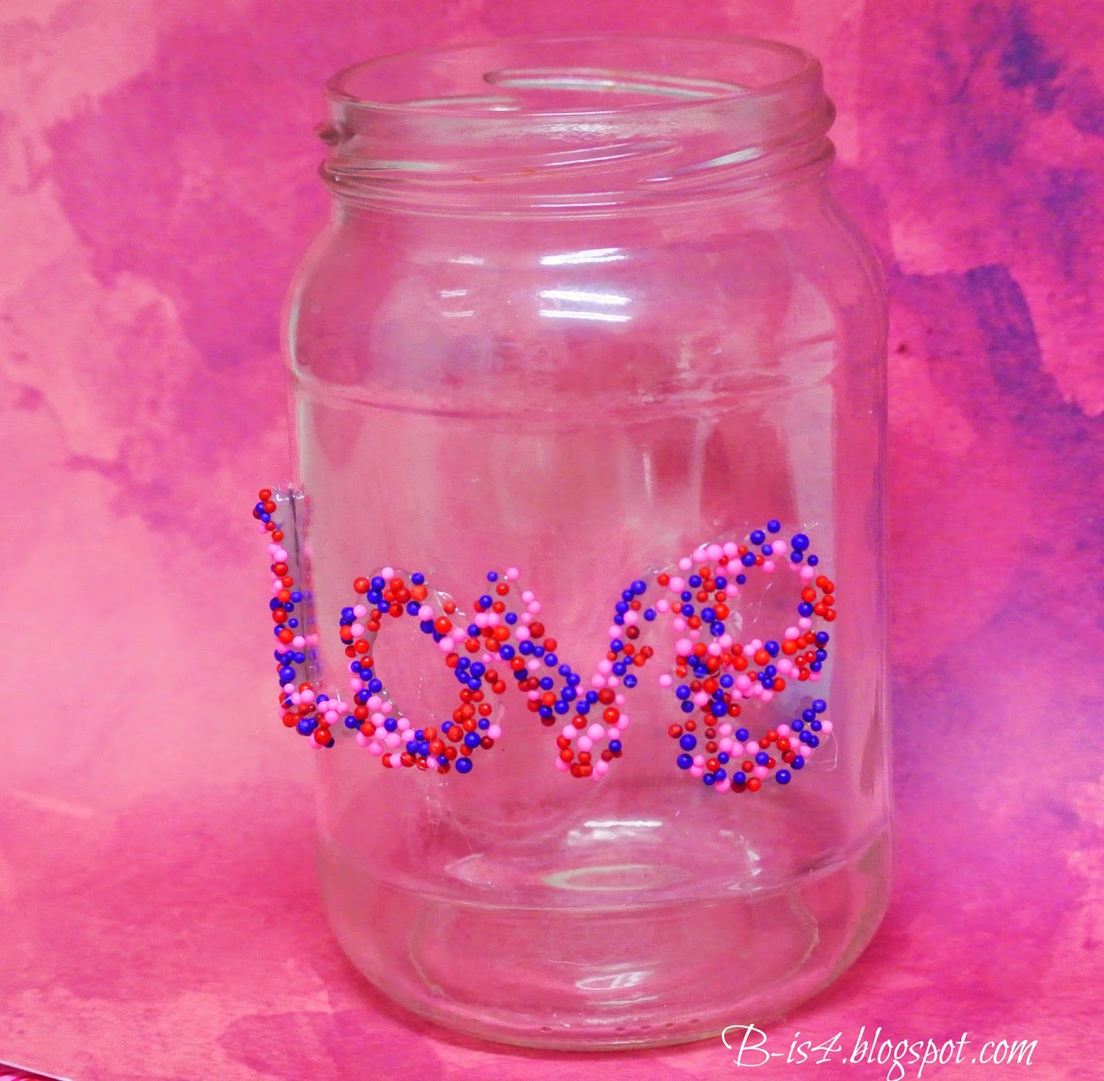 B is 4 Valentine's Day Upcycled Glass Jars and Printables