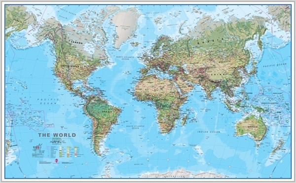 Large Framed World Map - Table Frame