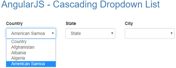 AngularJS Cascading Dropdown List Using Bootstrap 4